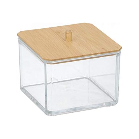 ALPINA Clear Acrylic Makeup Organiser with Bamboo Lid Cover