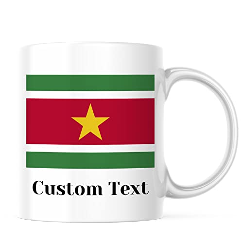 Tasse à café blanche avec motif drapeau du Suriname - 325 ml - Options de texte personnalisées Cover