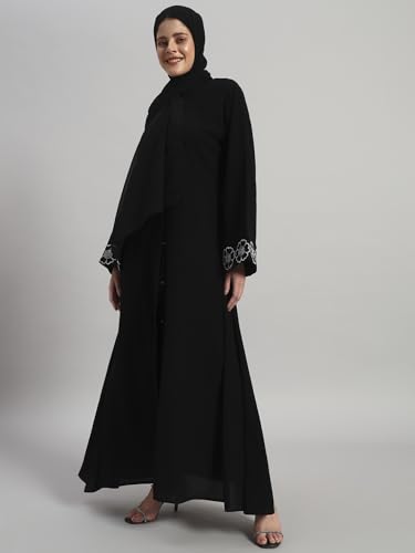 عباية نسائية مع حجاب | فستان ماكسي مطرز باكمام طويلة | ملابس اسلامية محتشمة للنساء | فستان صلاة اسلامي من البولي كريب للارتداء اليومي والعيد والمناسبات الخاصة، يمكن غسله في الغسالة (مقاس S-XXL)