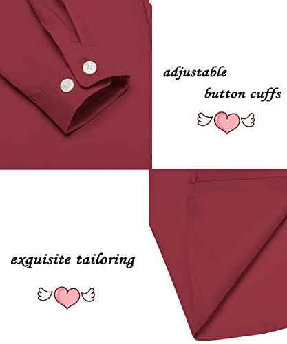 Boyoo Boys' Long Sleeve Dress Shirt Classic Button Down Shirt Solid Cotton Shirts Red #TOP5