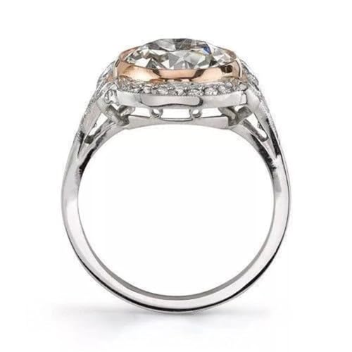 Old European Cut Simulated White Diamond Bezel Set Art Deco Vintage Miligrain Engagement Wedding Ring In 925 Sterling Silver 14K Two-Tone Gold Finish for Women's3