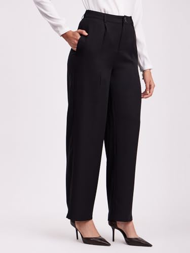 Image of FableStreet Women's Formal Trousers | High-Rise Pleated Wide-Leg Design | Solid Pattern with Plain Weave | Comfortable Office Wear for Business Meetings & Formal Events