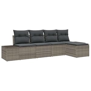 vidaXL 5-teiliges Garten-Sofa-Set mit Kissen, modulares graues Polyrattan-Sitzmöbel für draußen, wetterfest, verstellbar, Terrassen-Sofas, Couch, Lounge