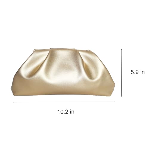 Image of BRYCTSISEN Pleated Evening Vegan Leather Clutch Handbag Purse Metallic PU Cloud Shoulder Bag for Women Evening Purse Handbag