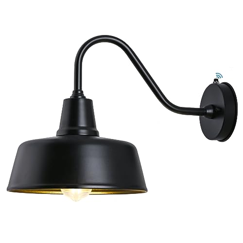 Image of Barn Lights Outdoor Gooseneck Lighting, Dusk to Dawn Black Exterior Barn Lights for House, Farmhouse Wall Lighting Fixtures with Sensor for Porch Garage (1, 11 inch Diameter)