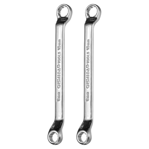HARFINGTON 2pcs 45 Degree Offset Box End Wrench 8mm x 10mm Metric 12 Point Mirror Chrome Plated Alloy Steel Double Box Wrenches Long Industrial Grade Torx Box Wrench Repair Tool