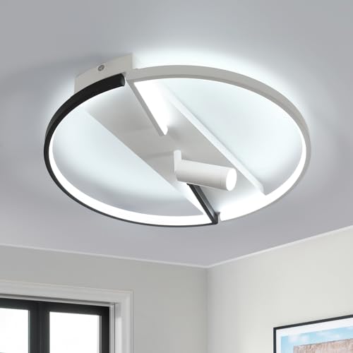 Plafonnier LED dimmable Goeco 42W noir et blanc de 48cm avec télécommande
