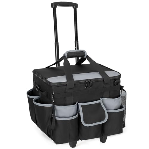 HODRANT Grand Sac de Nettoyage à roulettes avec Chariot et Couvercle Amovibles, Chariot de Rangement pour Produits de Nettoyage sur roulettes avec Bandoulière et Poignées, Noir