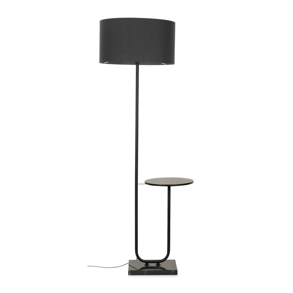 MiniSun | Large Matt Black Curved Stem Marble Floor Lamp Standing Light with Charcoal Shade | Table Lamps, Home Décor & Improvement Essential
