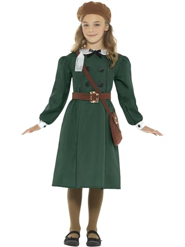 Smiffys WWII Evacuee Girls Fancy Dress British World War 2 Book Day Childs Kids Costume Green Medium 7 - 9 Years