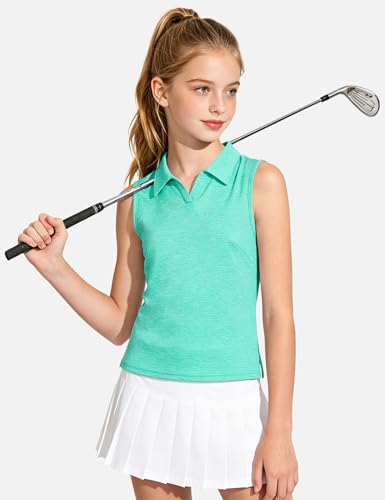 Image of Auranso Girls Polo Shirts Sleeveless Golf Tennis Quick Dry T-Shirts Tops