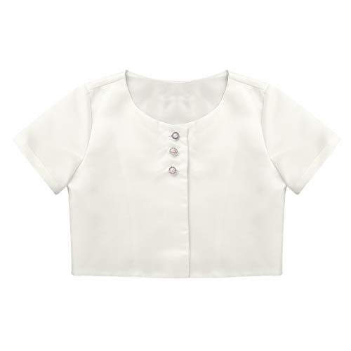 ACSUSS Kids Girls Satin Short Sleeve Bolero Buttons Cardigan Shrug Beidesmaid Flower Dress Cover Up Short Coat Jacket3