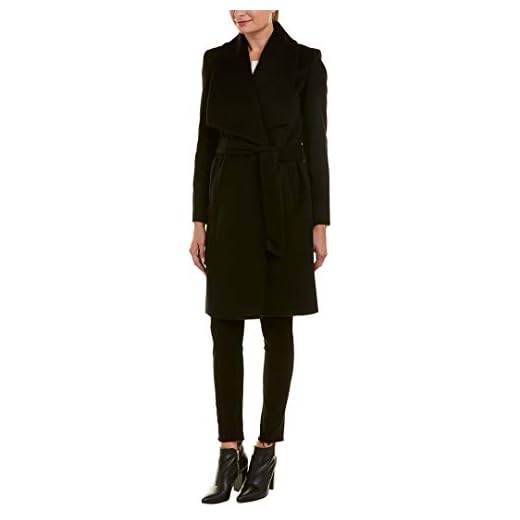 Cole Haan Women's Wool Belted Wrap Coat, Black, 6