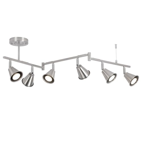 SEEBLEN 6-Light Modern Track Lighting Fixtures Ceiling, Flexible Foldable Arm and Rotatable Light Head,Nickel Kitchen Track Lighting for Kitchen Islands, Dining Rooms, Bars, Closets, Workbenches.