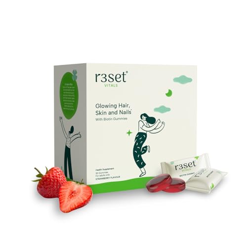 R3SET Biotin Gummies for Hair Growth | Reduce Hair Fall, Strengthen Nails & Glow Skin | 100% Vegetarian, Zero Sugar & Gelatin-Free | Biotin with Vitam