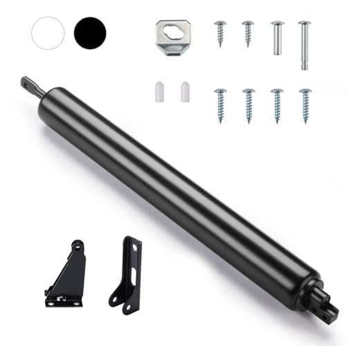 Screen and Storm Door Closer Kit, Closer for Heavy Storm Doors | Screen and Storm Door Push Button Latch Set | Storm Door Protector Chain and Spring (Black-Only Closer)