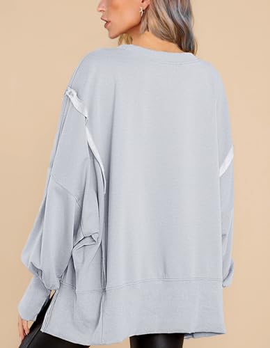 Image of BWQ Womens Oversized Sweatshirt Crewneck Long Sleeve Shirts Pullover Sweatshirts S-2XL