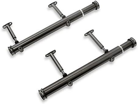 Cambria® Premier Complete Single 1 1/8” Diameter Side Mount Curtain Rod Set with End Caps for Curtains and Draperies, Set of 2, 12" to 20", Graphite