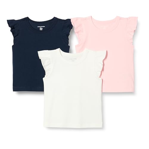 Amazon Essentials Girls and Toddlers' Sleeveless Ruffle T-Shirt, Pack of 3