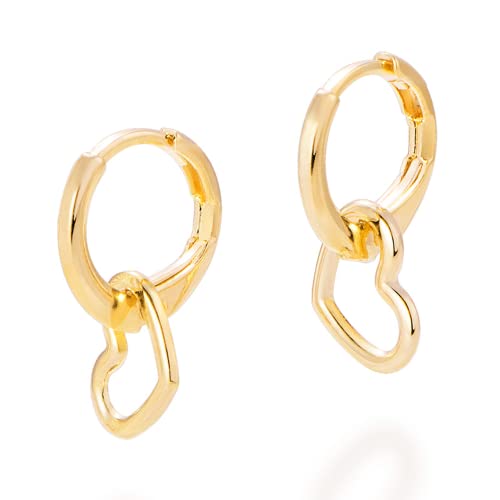 Rommanel 18K Gold Plated Heart Huggie Earrings | Super Lightweight, Cute Earrings with a Dainty Heart Pendant | Timeless Accessories to Look Feminine and Elegant