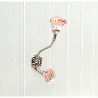 Brise de mer Shabby Chic Metal Wall Coat Rack Hooks - (Antique Rose Pink Glass Facet Hook)
