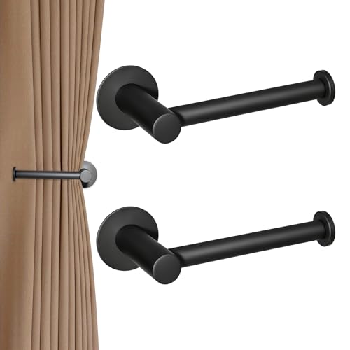 2 Pack Curtain Holdbacks Self-Adhesive, No-Drill Curtain Tie Back Stainless steel Wall-Mounted Drapery Holdbacks for Home Decoration Living Room/Bedroom/Shower (Black)
