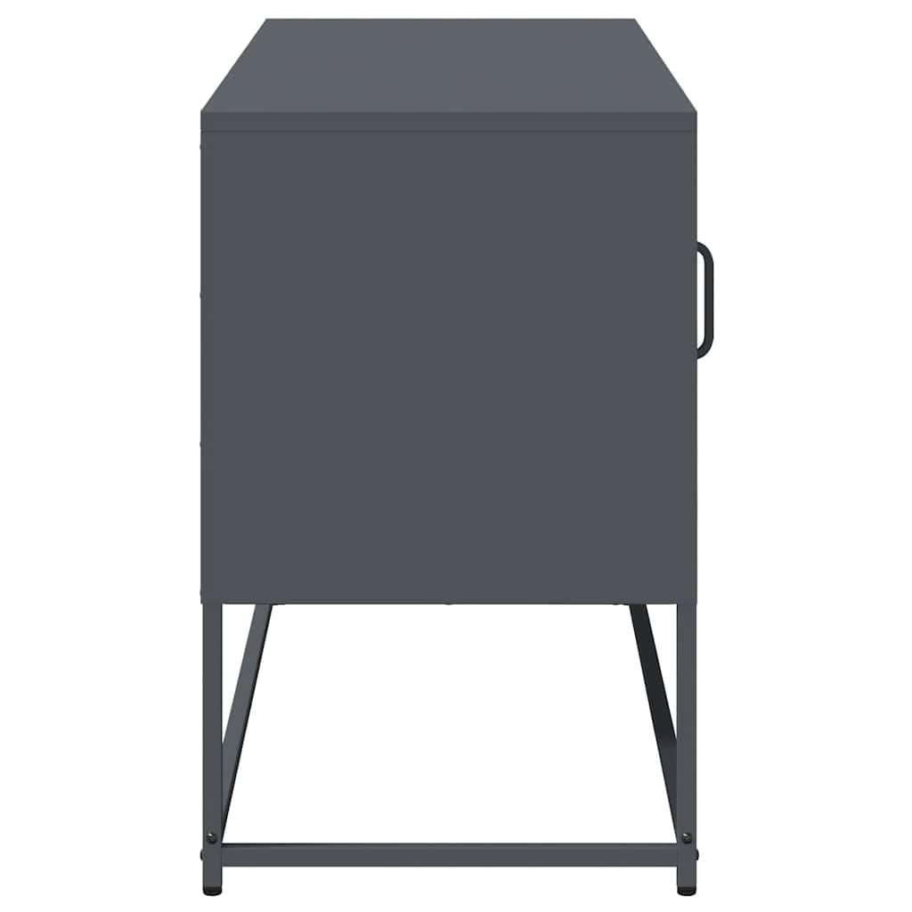 Mueble de TV con soporte de pared antivuelco: Mueble de TV industrial de acero laminado en frío y banco de TV estable con dos opciones de montaje en antracita