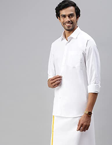 Image of RAMRAJ COTTON Men White Cotton Full Sleeve Collared Shirt