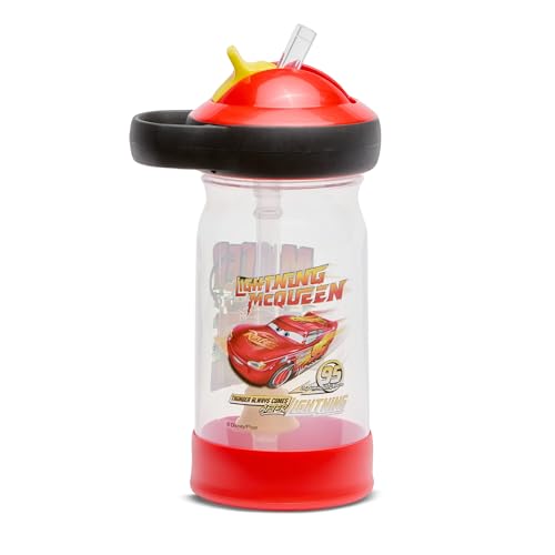 The First Years Disney/Pixar Cars Sip & See Toddler Water Bottle - Includes Floating Charm - Spill Proof Toddler Cup with Straw with Flip Top Straw Cover - Dishwasher Safe with DropGuard - 13 Oz