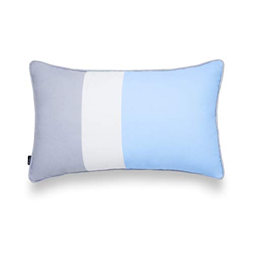 Hofdeco Color Block Indoor Outdoor Lumbar Pillow Cover ONLY, Water Resistant for Patio Lounge Sofa, Pale Blue White Gray Stripes, 12