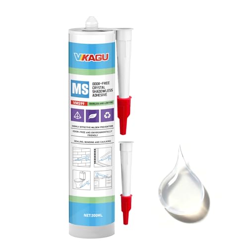 VMS99 Polymer Crystal Clear Sealant & Adhesive -100% Transparent, Shadowless Waterproof Caulk for Glass, Kitchen, Bath &Stone, Non-Yellowing - Works on Wet Surfaces10.15 Fl Oz