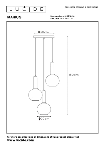 Lucide Lampada A Sospensione Marius, Vetro, Nero, 3 Luci - 8