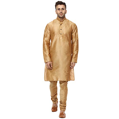 Kurta en soie unie avec pyjama pour homme au col chinois élégant