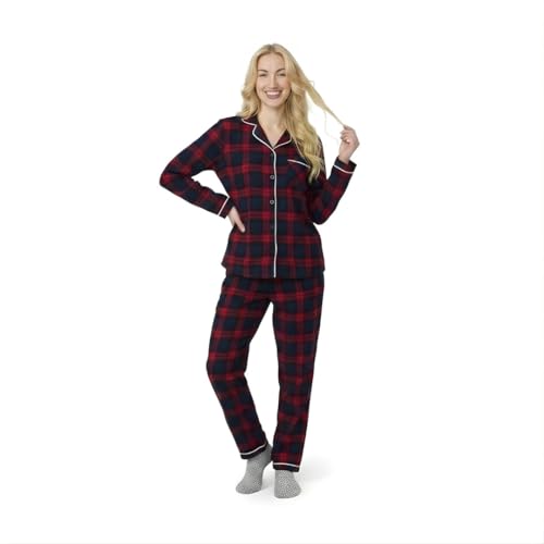 American Flannel Langes Pyjama-Set für Damen - Weiche Baumwolle und Bequeme Nachtwäsche für Damen gemütliche Lounge-Nachtwäsche Schlafset mit elastischem Bund und Taschen - Marinerot