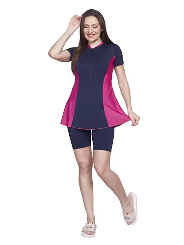 Image of ZIUM 4-Way Lycra one Piece Women Swimsuit: A-line with Attached Cycling Shorts & Padded with Lining