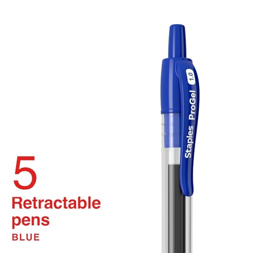 Image of STAPLES ProGel Retractable Gel Pen, Bold Point, 1.0mm, Blue Ink, 5 /Pack