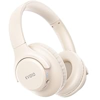 KVIDIO Bluetooth Headphones Over Ear, 65H Playtime Wireless Headphones with Mic, Foldable Lightweight Headset with Deep Bass, Stereo Sound for Travel Work PC phone (Beige)