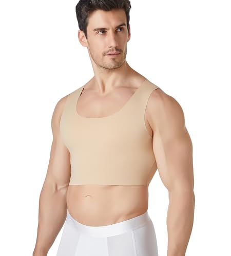 Compression Gynécomastie Poitrine Binder Amincissant Corest Tank Top Breast Bra pour Transgenre FTM Tomboy Hommes Femmes (Beige, 2XL)