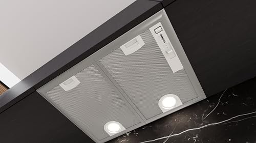 Siemens LB55566 iQ300 Lüfterbaustein, 53 cm, Made in Germany, LED-Beleuchtung, Abluft, Umluft, leistungsstark, leise, zur Montage an der Wand oder über einer Kochinsel, Silbermetallic