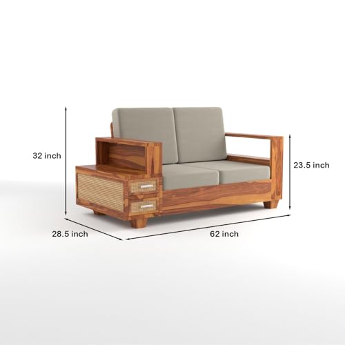 Image of Sheesham Wood 4 Seater Sofa Set with 2 Drawer Storage | 2+2 Wooden Sofa Set Furniture for Living Room Home Office (Natural Cane,Honey Finish)