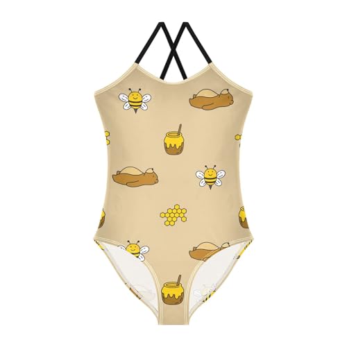 ZZKKO Bear and Bee Girls Swimsuit One Piece Bathing Suit for Baby Girls' Swimwear 3-10T - Main Image