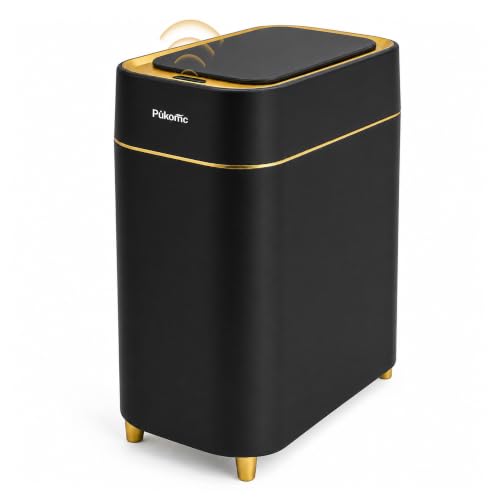 Image of Pukomc Motion Sensor Wastebasket,2.3 Gallon Bathroom Trash can with lid | Touchless Smart Plastic Slim Wastebasket,Quiet Close Waste Bin for Bathroom,Office,RV,Bedroom,Living Room