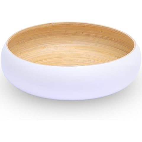 CLAYNIX Bamboo Fruit Bowl, Decorative Bowl For Kitchen Counter, Large Serving Bowl, Or Fruit Basket For Kitchen (White) Cover