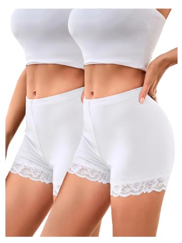 Image of MakeMeChic Women's Summer Lace Trim Shorts Biker Under Dresses
