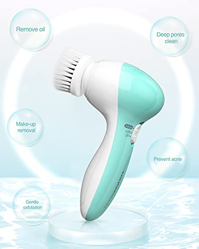 Touchbeauty Portable Facial Brush Set With Case & 3 Spin Brush Heads, 0.055Mm Deep Pores Cleansing Bristle, Soft Silicone Massager Brush Face Exfoliator Brushes, Mini Travel Size Battery Powered #TOP3