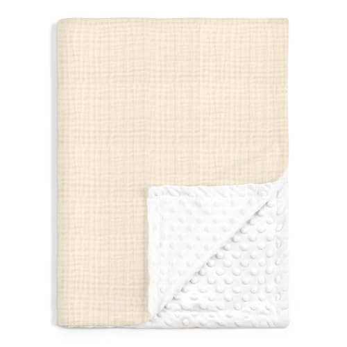 Image of Baby Blankets for Boys Girls, Soft Nursery Minky Blankets with Muslin and Dotted Fleece Back 30x40 inches, Receiving Bed Quilt for Newborn, Infants, Toddlers (Beige)
