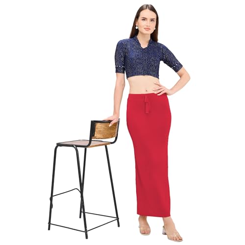 Image of DESI GIRL Satin Shimmer Stretchable Saree Shapewear Petticoat with Drawstring for Women | Mermaid fit Saree Petticoat with Side Slit for Easy Movement | Saree Shaper | Long inskirt