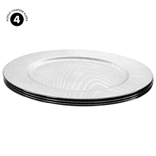 Set de 4 platos cargadores metálicos plateados de acrílico miniatura 4