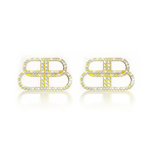 18k Gold CZ Initial Letter B Women Earrings | French Retro Luxury fashionable and Elegant Women's Jewelry for Valentine's Day Birthday Gifts