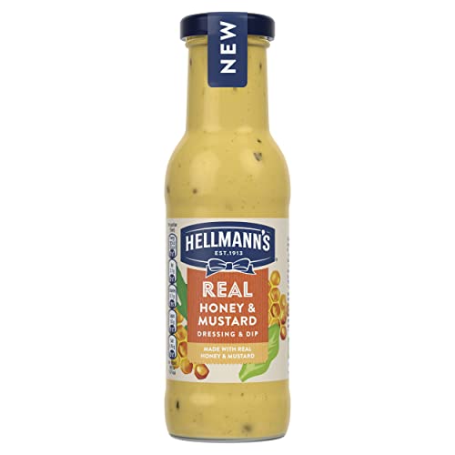 Hellmann's Real Honey & Mustard Salad Dressing & Dip vegetarian condiment free from artificial colours and flavours for salads, dips and drizzling over vegetables or meat 250 ml